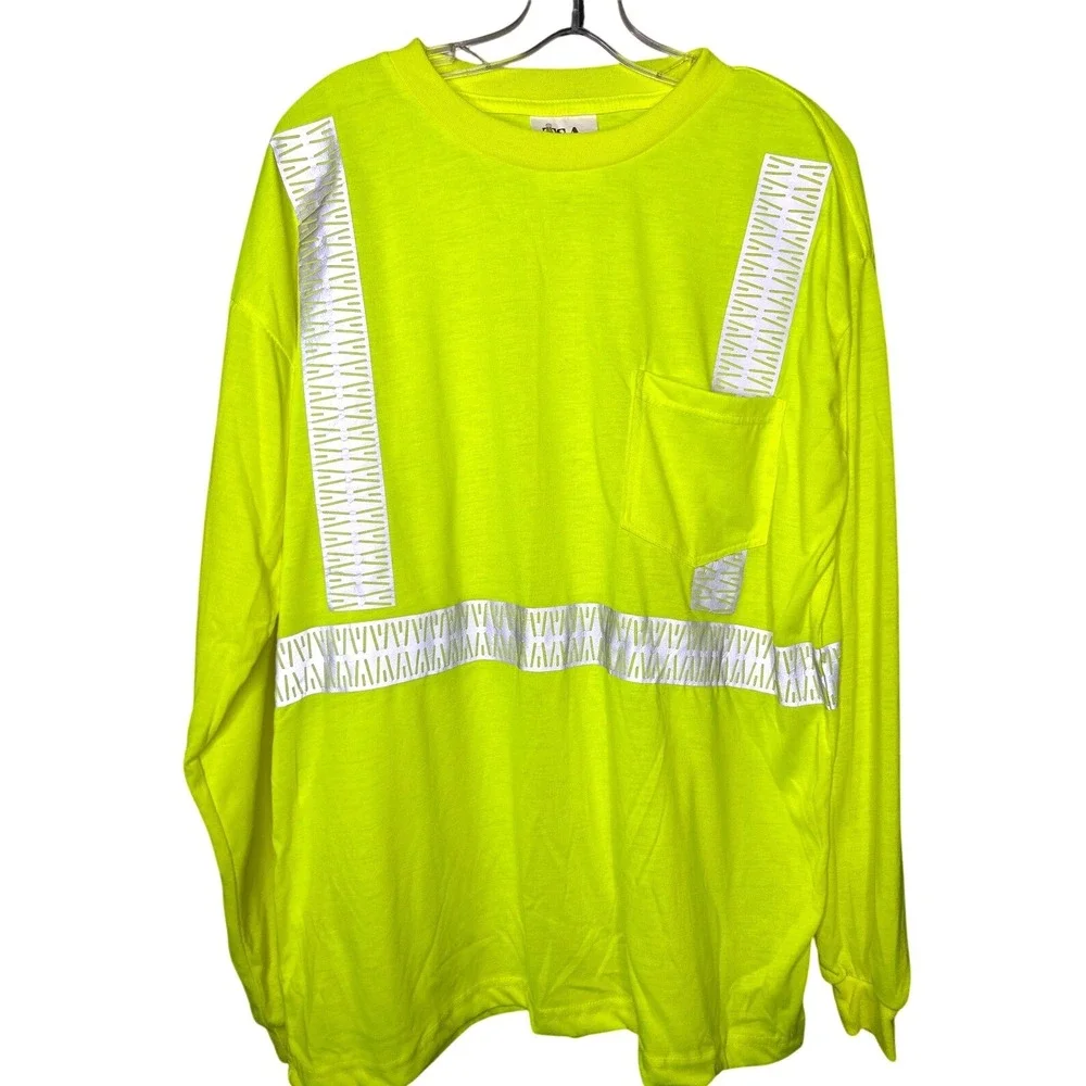 Mens TSA Safety Apparel High Visibility Yellow Long Sleeve T Shirt XL ANSI Cert